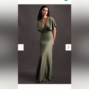 BHLDN Leila Satin Flutter Sleeve Gown